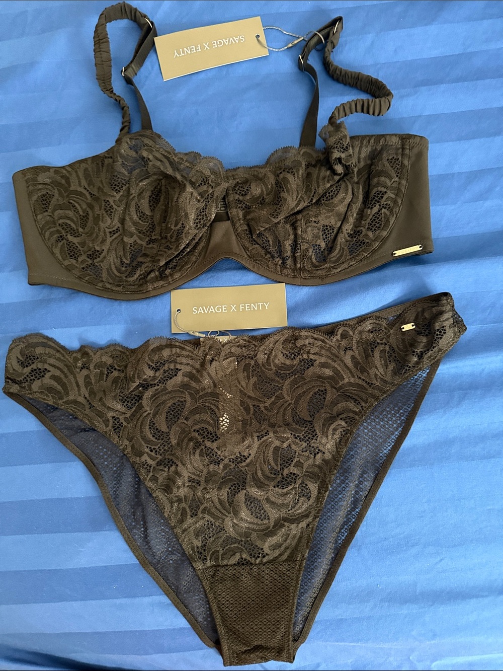 Savage X Fenty Brown Lace Underwire Bra & Lace Bikini Set